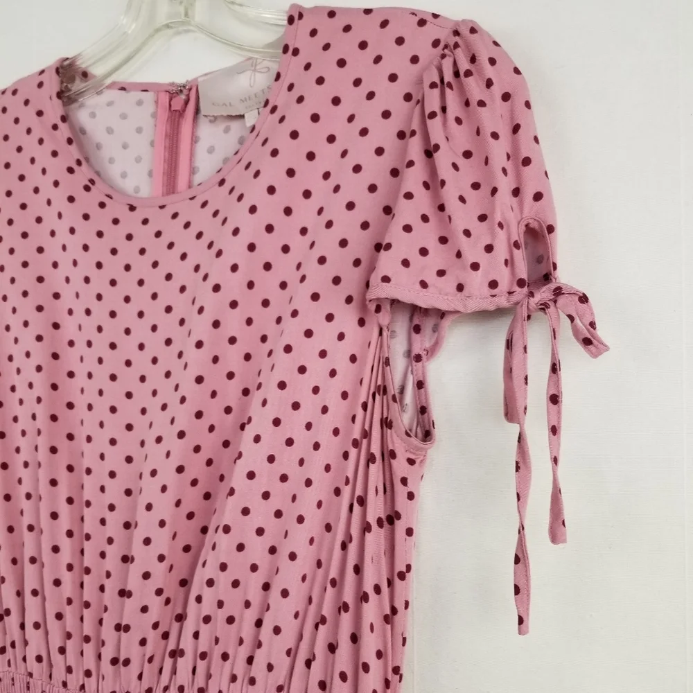 Gal Meets Glam Corinne Mauve Polka Dot Cinch Waist A-line Dress Size Small - Picture 3 of 15